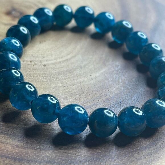 Apatite gemmy teal stretch beaded bracelet 7” crystal healing beads 8mm - Picture 7 of 9